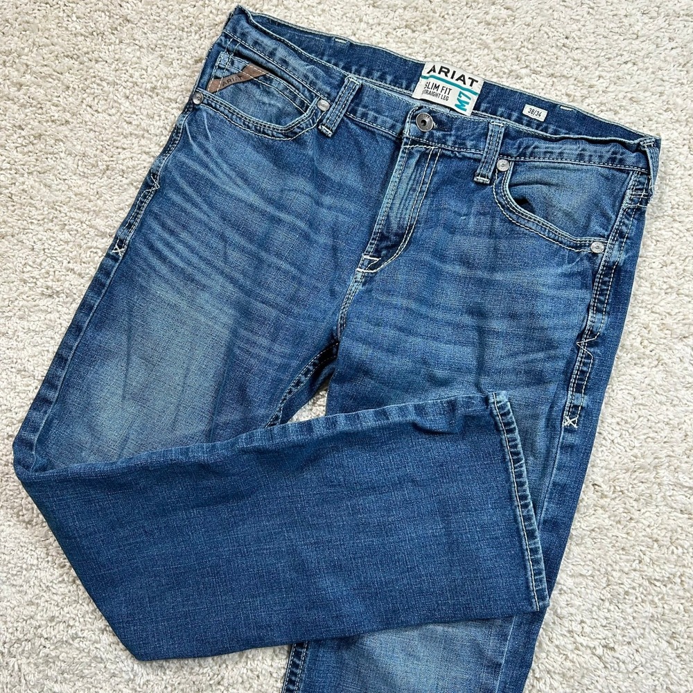 Ariat M7 Slim Fit Straight Leg Jeans 38x34 Blue Medium Wash Denim